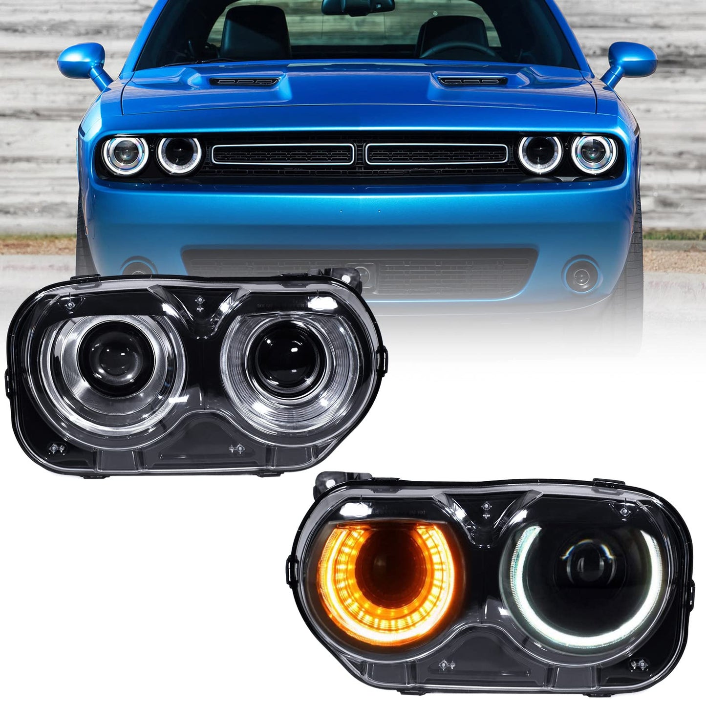 Headlight Assembly Set - 2015-2023 Dodge Challenger - Replacement installed by AudioZoneTX in Irving TX – car audio upgrade.