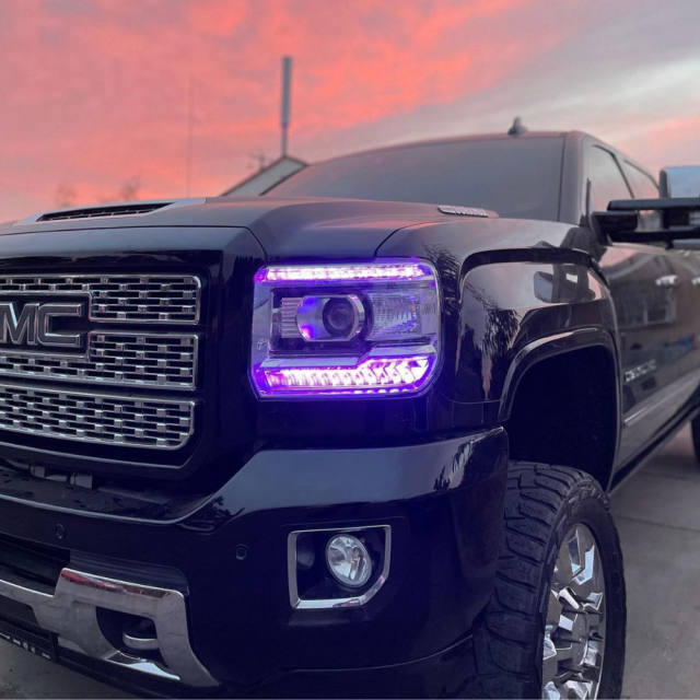 2014-2015 GMC SIERRA RGBW DRL BOARDS installed by AudioZoneTX in Irving TX – car audio upgrade.